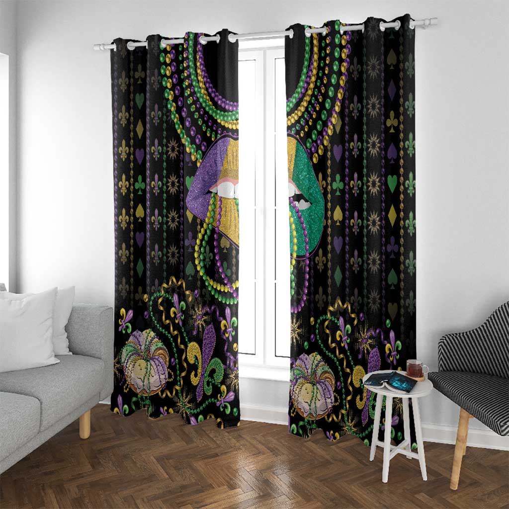 Mardi Gras Lips Queen Beads Window Curtain - Wonder Print Shop