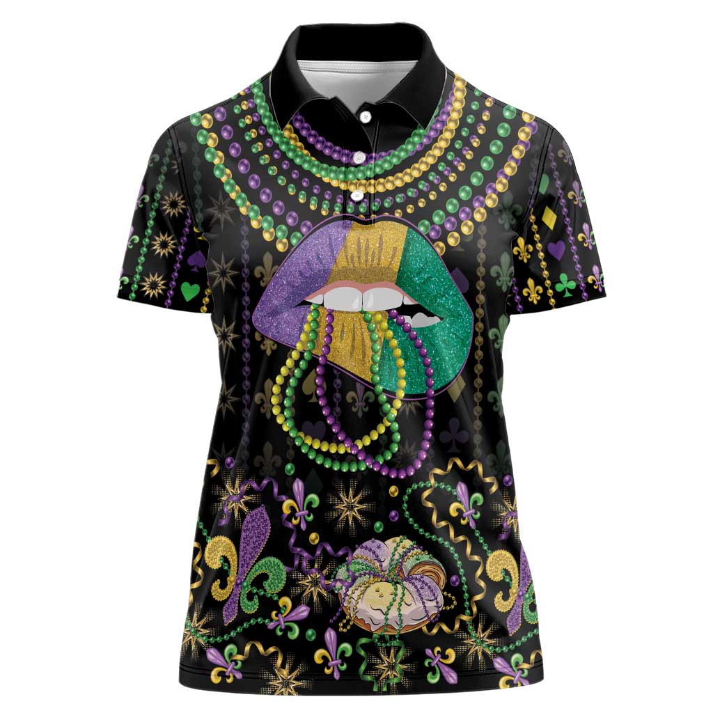 Mardi Gras Lips Queen Beads Women Polo Shirt - Wonder Print Shop