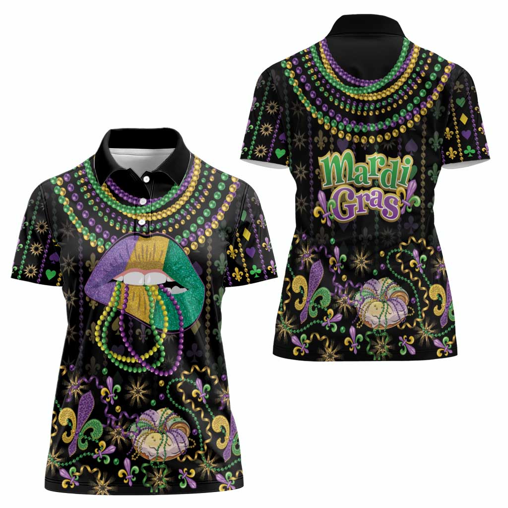 Mardi Gras Lips Queen Beads Women Polo Shirt - Wonder Print Shop