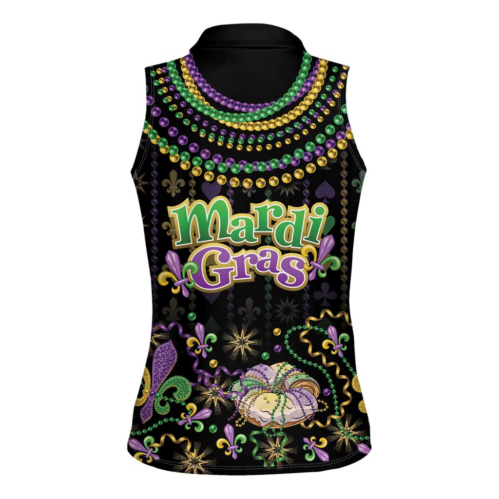 Mardi Gras Lips Queen Beads Women Sleeveless Polo Shirt - Wonder Print Shop