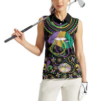Mardi Gras Lips Queen Beads Women Sleeveless Polo Shirt - Wonder Print Shop