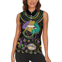 Mardi Gras Lips Queen Beads Women Sleeveless Polo Shirt - Wonder Print Shop