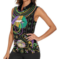 Mardi Gras Lips Queen Beads Women Sleeveless Polo Shirt - Wonder Print Shop