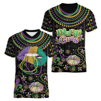 Mardi Gras Lips Queen Beads Women V-Neck T-Shirt - Wonder Print Shop