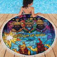 Epiphany Three Kings Day Beach Blanket Stained Glass Window Style