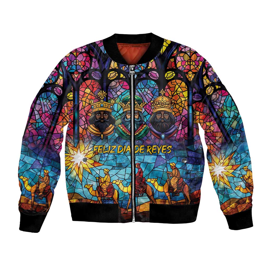 Epiphany Three Kings Day Bomber Jacket Stained Glass Window Style