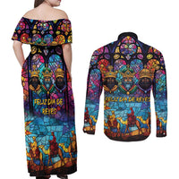 Epiphany Three Kings Day Couples Matching Off Shoulder Maxi Dress and Long Sleeve Button Shirt Stained Glass Window Style