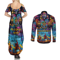 Epiphany Three Kings Day Couples Matching Summer Maxi Dress and Long Sleeve Button Shirt Stained Glass Window Style