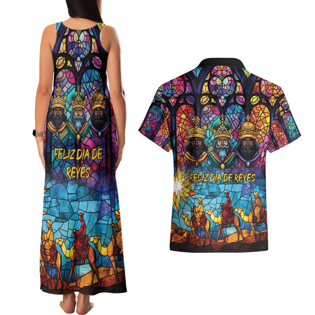 Epiphany Three Kings Day Couples Matching Tank Maxi Dress and Hawaiian Shirt Stained Glass Window Style