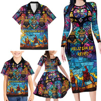 Epiphany Three Kings Day Family Matching Long Sleeve Bodycon Dress and Hawaiian Shirt Stained Glass Window Style