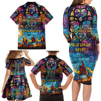 Epiphany Three Kings Day Family Matching Long Sleeve Bodycon Dress and Hawaiian Shirt Stained Glass Window Style