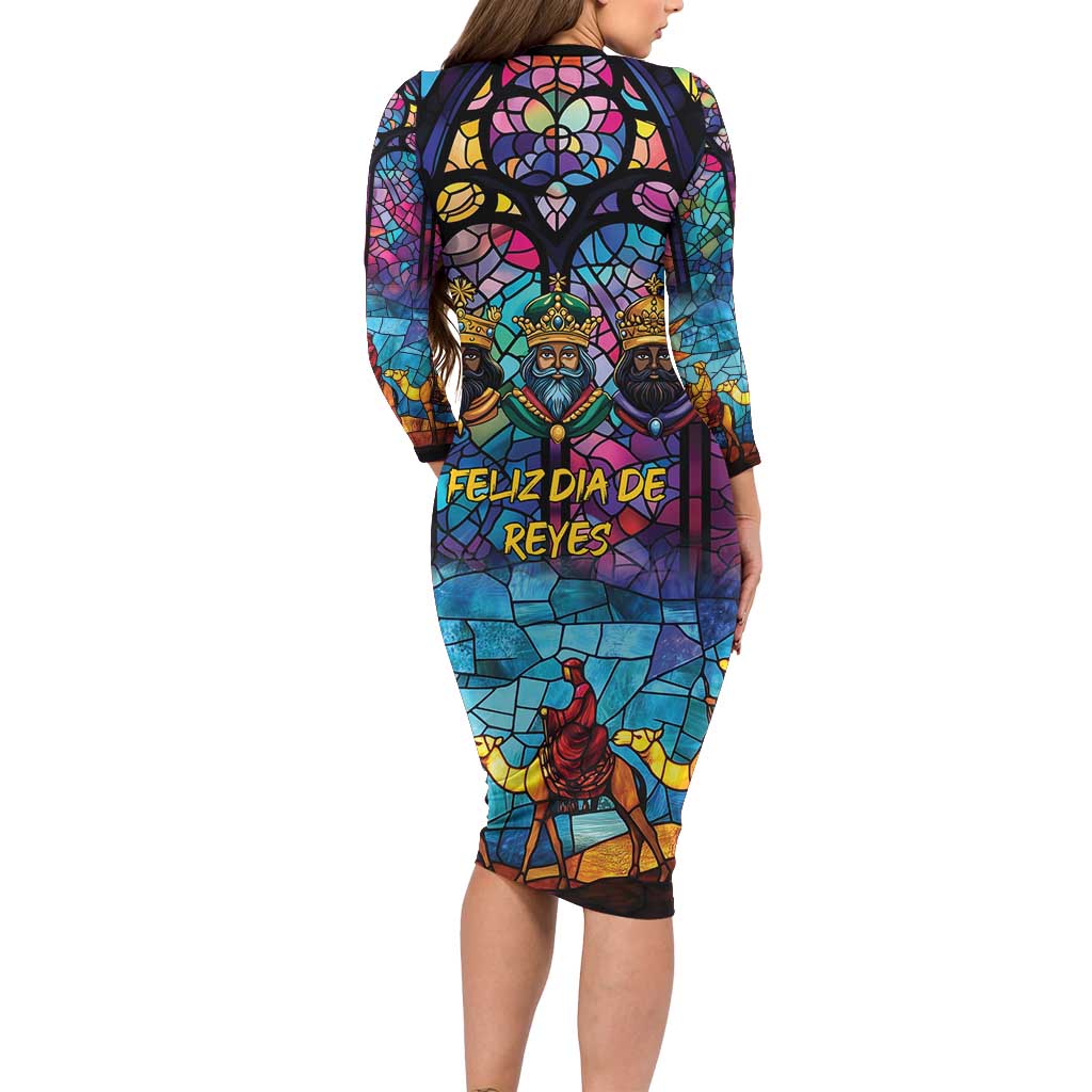 Epiphany Three Kings Day Family Matching Long Sleeve Bodycon Dress and Hawaiian Shirt Stained Glass Window Style