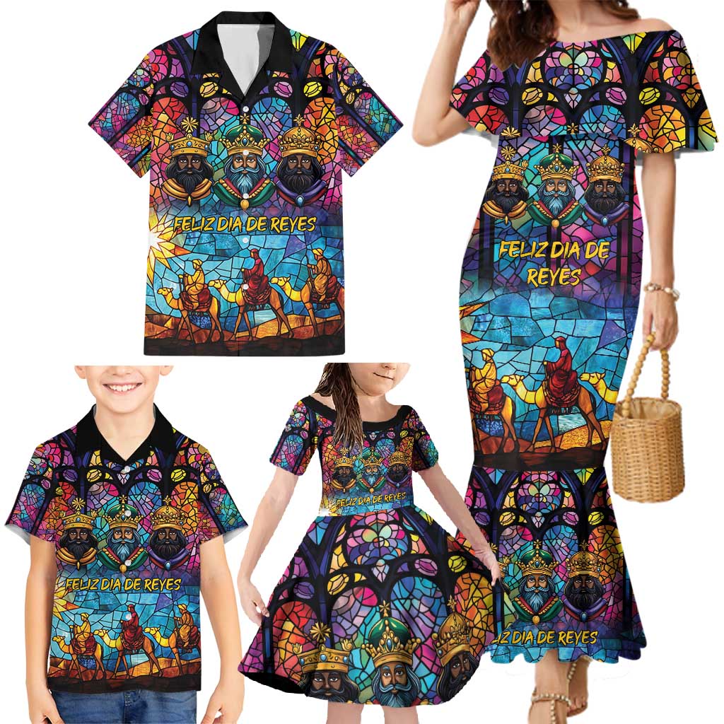 Epiphany Three Kings Day Family Matching Mermaid Dress and Hawaiian Shirt Stained Glass Window Style