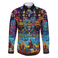 Epiphany Three Kings Day Family Matching Off The Shoulder Long Sleeve Dress and Hawaiian Shirt Stained Glass Window Style