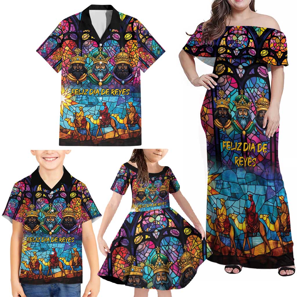 Epiphany Three Kings Day Family Matching Off Shoulder Maxi Dress and Hawaiian Shirt Stained Glass Window Style LT9 - Wonder Print Shop