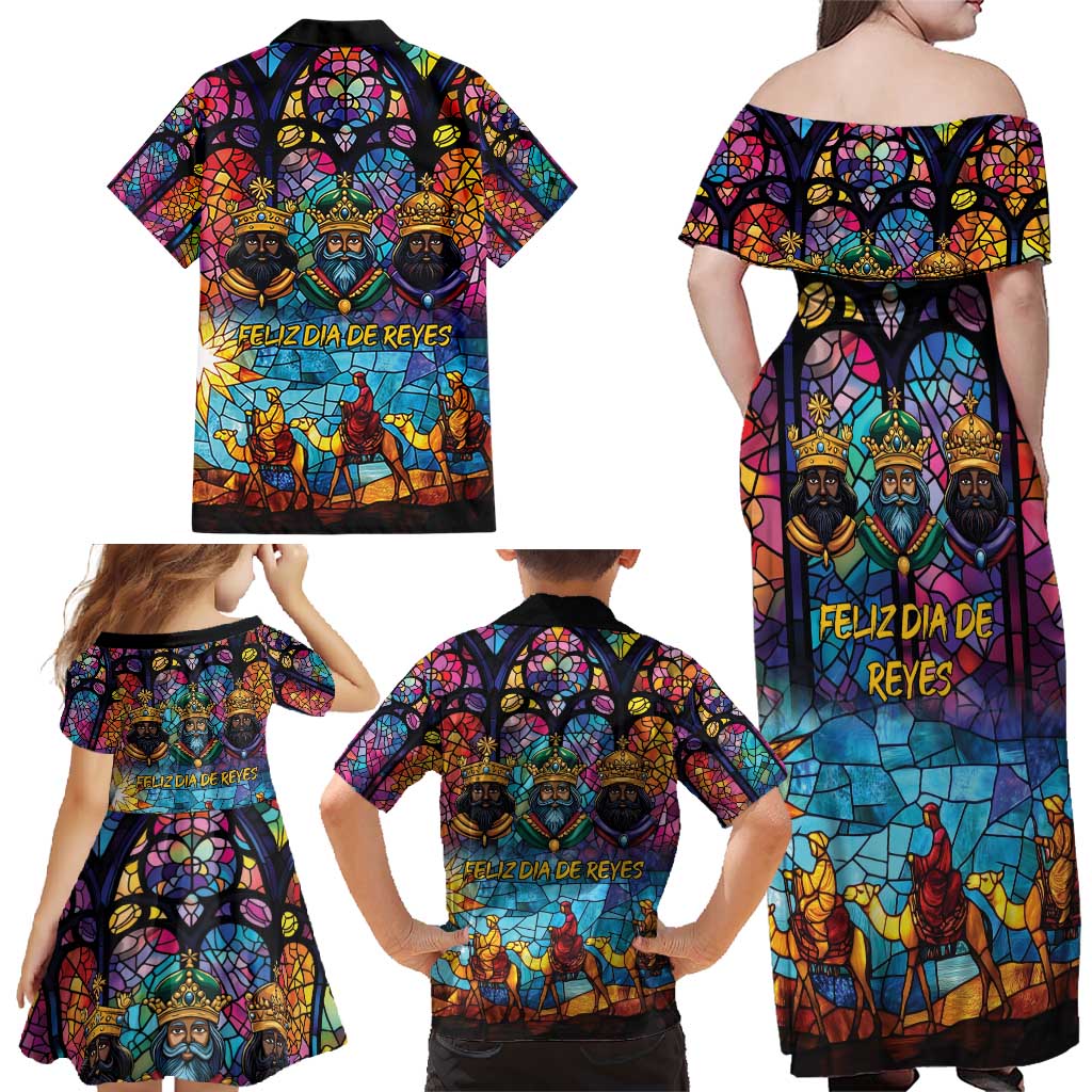 Epiphany Three Kings Day Family Matching Off Shoulder Maxi Dress and Hawaiian Shirt Stained Glass Window Style LT9 - Wonder Print Shop