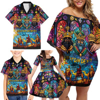 Epiphany Three Kings Day Family Matching Off Shoulder Short Dress and Hawaiian Shirt Stained Glass Window Style LT9 - Wonder Print Shop