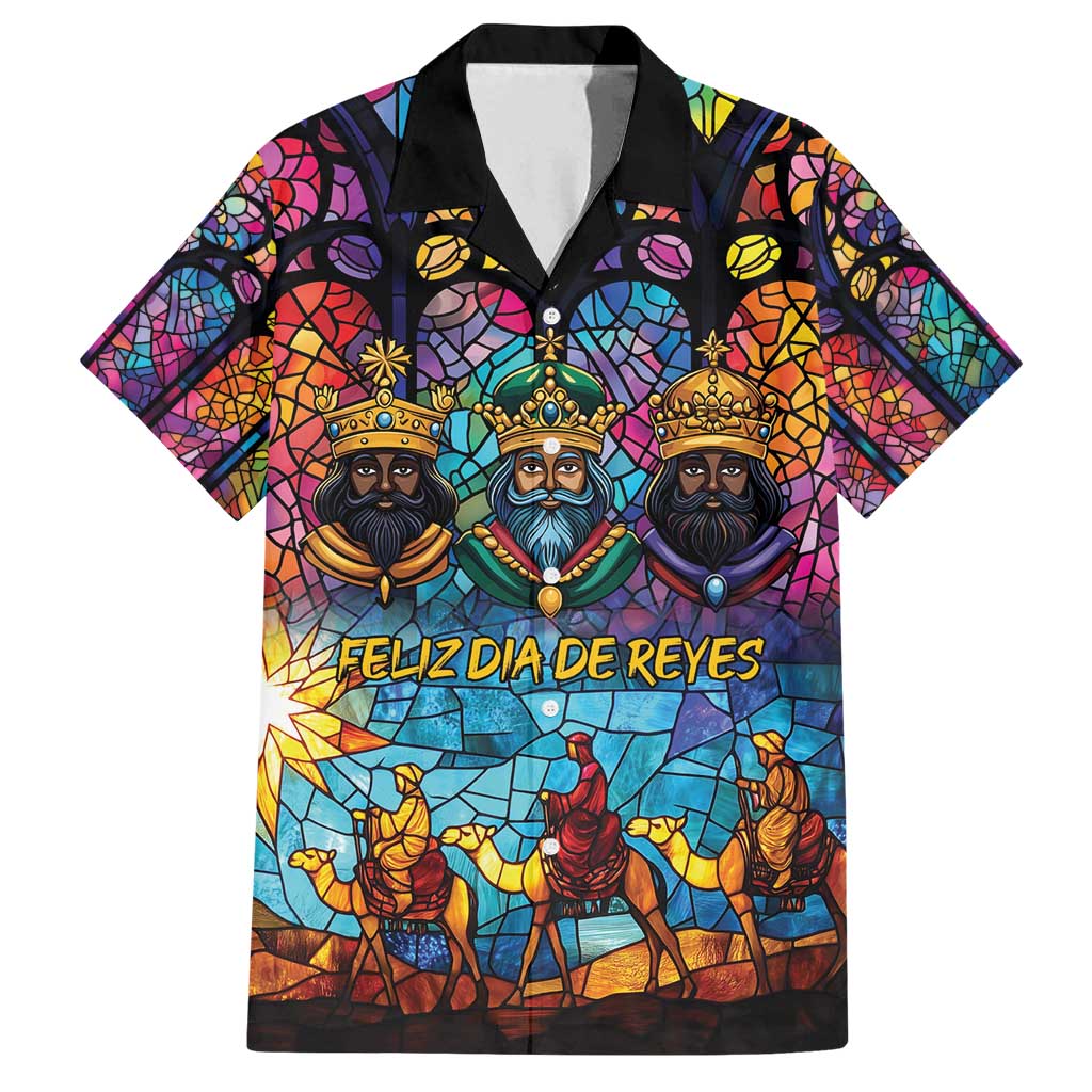 Epiphany Three Kings Day Family Matching Off Shoulder Short Dress and Hawaiian Shirt Stained Glass Window Style LT9 - Wonder Print Shop