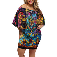 Epiphany Three Kings Day Family Matching Off Shoulder Short Dress and Hawaiian Shirt Stained Glass Window Style LT9 - Wonder Print Shop