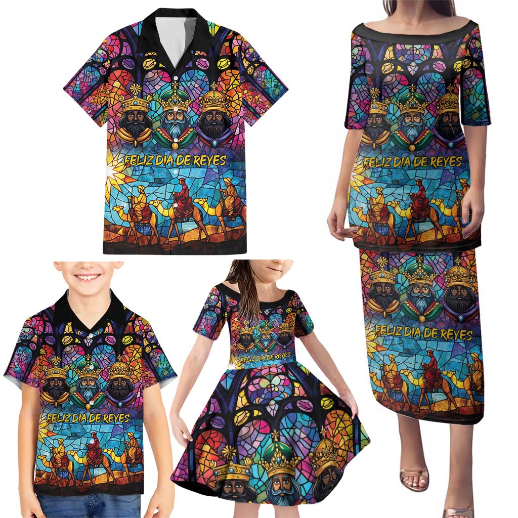 Epiphany Three Kings Day Family Matching Puletasi and Hawaiian Shirt Stained Glass Window Style