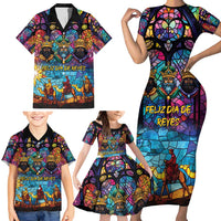 Epiphany Three Kings Day Family Matching Short Sleeve Bodycon Dress and Hawaiian Shirt Stained Glass Window Style - Wonder Print Shop
