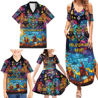 Epiphany Three Kings Day Family Matching Summer Maxi Dress and Hawaiian Shirt Stained Glass Window Style - Wonder Print Shop