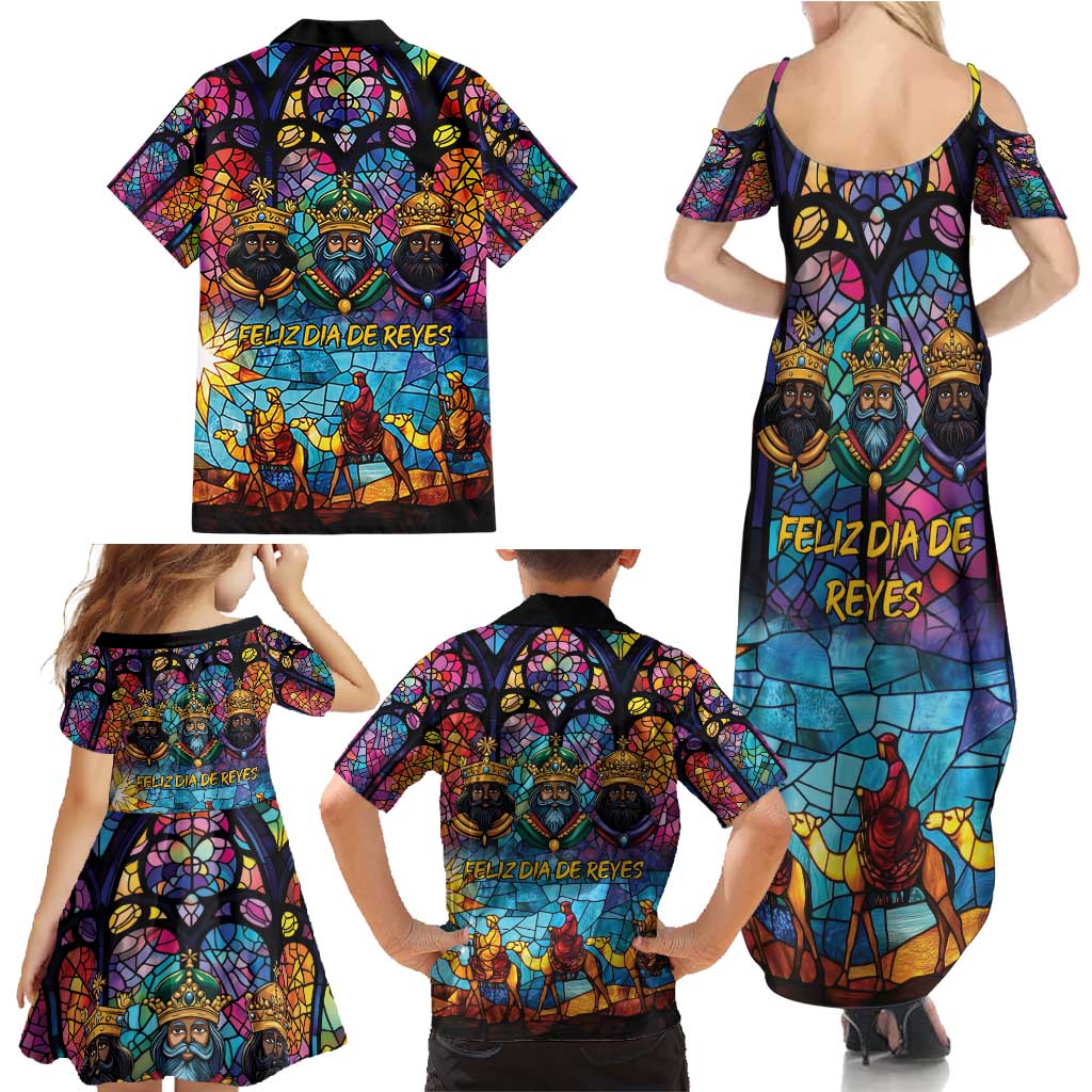 Epiphany Three Kings Day Family Matching Summer Maxi Dress and Hawaiian Shirt Stained Glass Window Style - Wonder Print Shop