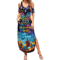 Epiphany Three Kings Day Family Matching Summer Maxi Dress and Hawaiian Shirt Stained Glass Window Style - Wonder Print Shop