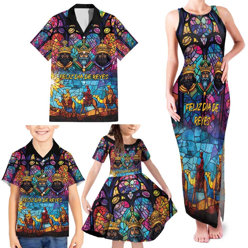 Epiphany Three Kings Day Family Matching Tank Maxi Dress and Hawaiian Shirt Stained Glass Window Style - Wonder Print Shop