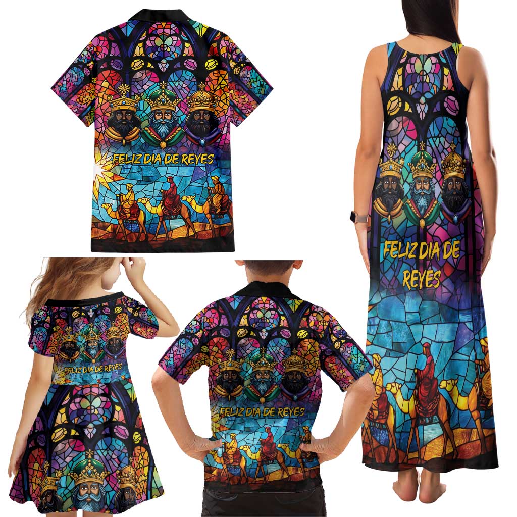Epiphany Three Kings Day Family Matching Tank Maxi Dress and Hawaiian Shirt Stained Glass Window Style - Wonder Print Shop