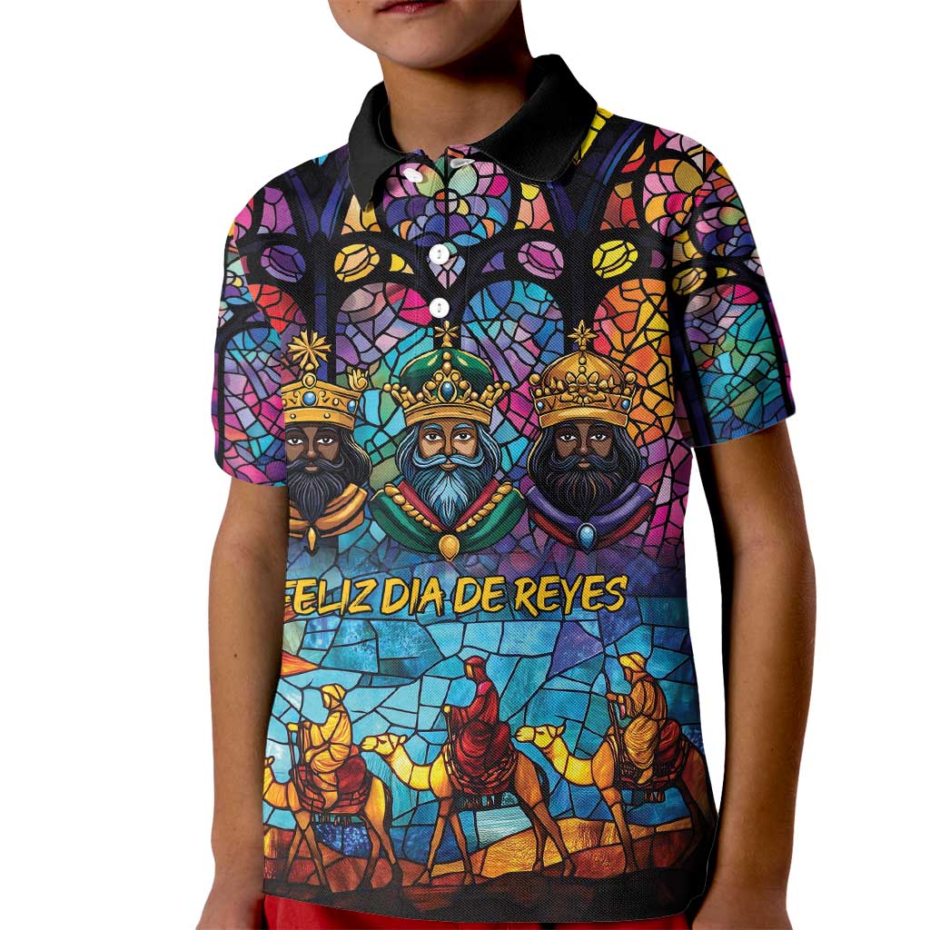 Epiphany Three Kings Day Kid Polo Shirt Stained Glass Window Style - Wonder Print Shop