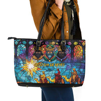 Epiphany Three Kings Day Leather Tote Bag Stained Glass Window Style
