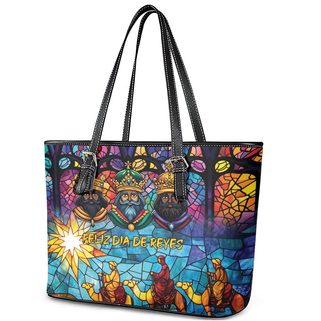 Epiphany Three Kings Day Leather Tote Bag Stained Glass Window Style