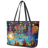 Epiphany Three Kings Day Leather Tote Bag Stained Glass Window Style