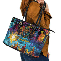 Epiphany Three Kings Day Leather Tote Bag Stained Glass Window Style