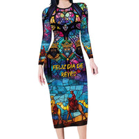Epiphany Three Kings Day Long Sleeve Bodycon Dress Stained Glass Window Style - Wonder Print Shop