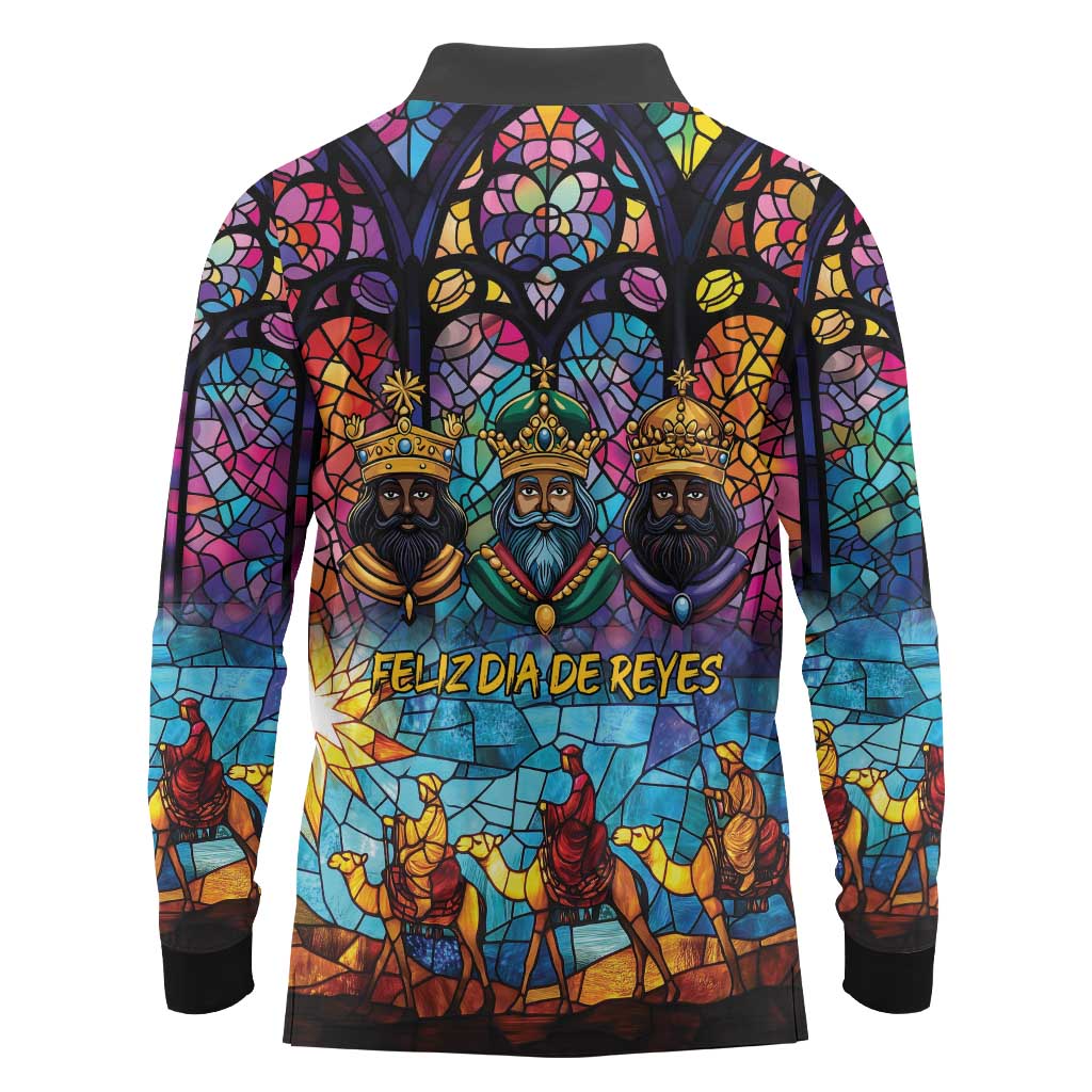 Epiphany Three Kings Day Long Sleeve Polo Shirt Stained Glass Window Style - Wonder Print Shop
