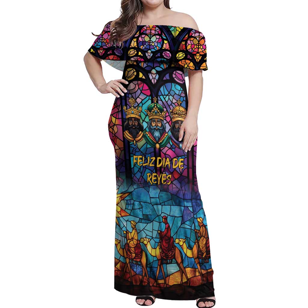 Epiphany Three Kings Day Off Shoulder Maxi Dress Stained Glass Window Style - Wonder Print Shop