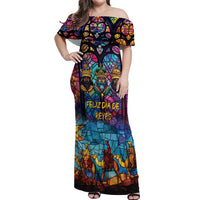 Epiphany Three Kings Day Off Shoulder Maxi Dress Stained Glass Window Style - Wonder Print Shop