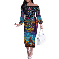 Epiphany Three Kings Day Off The Shoulder Long Sleeve Dress Stained Glass Window Style - Wonder Print Shop
