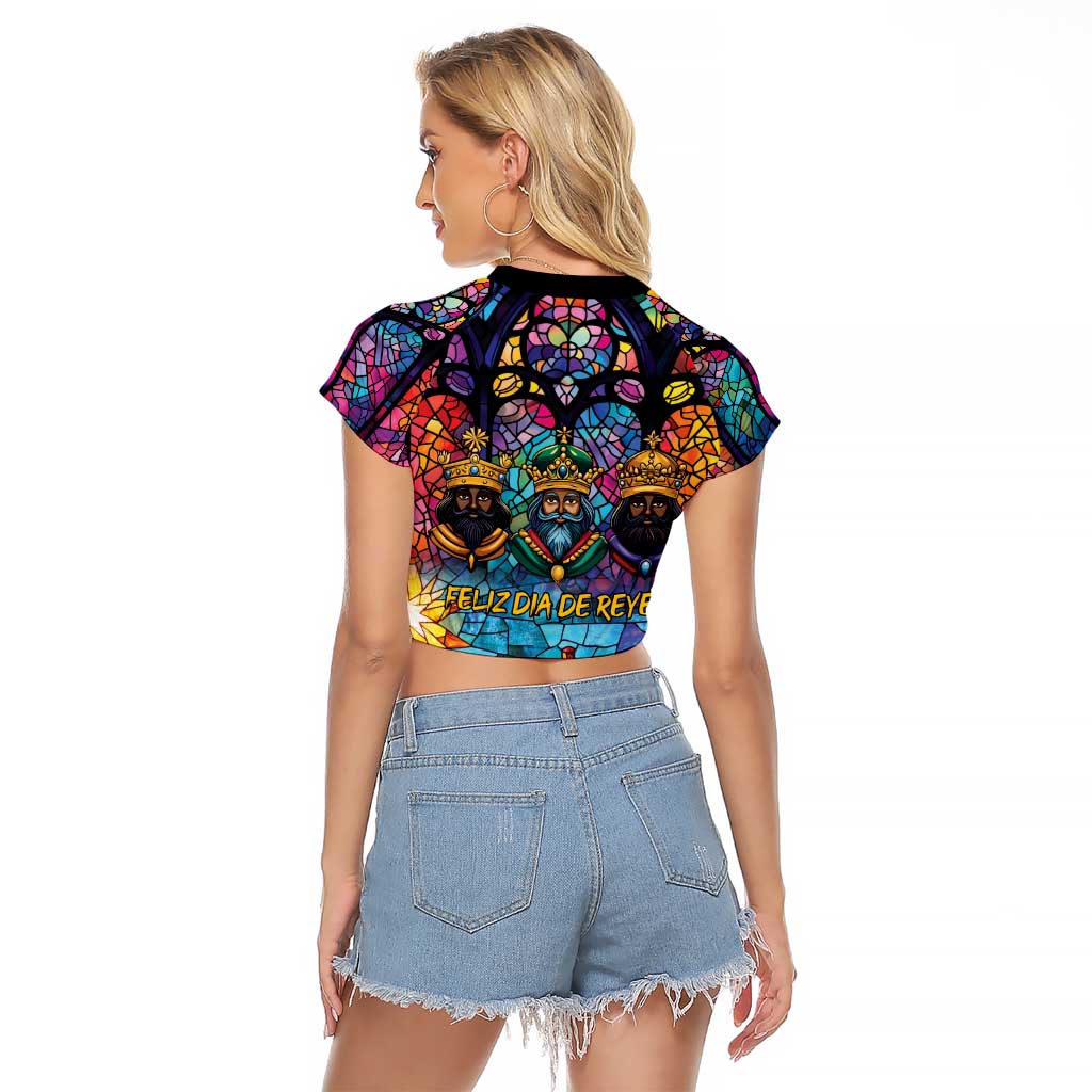 Epiphany Three Kings Day Raglan Cropped T Shirt Stained Glass Window Style - Wonder Print Shop