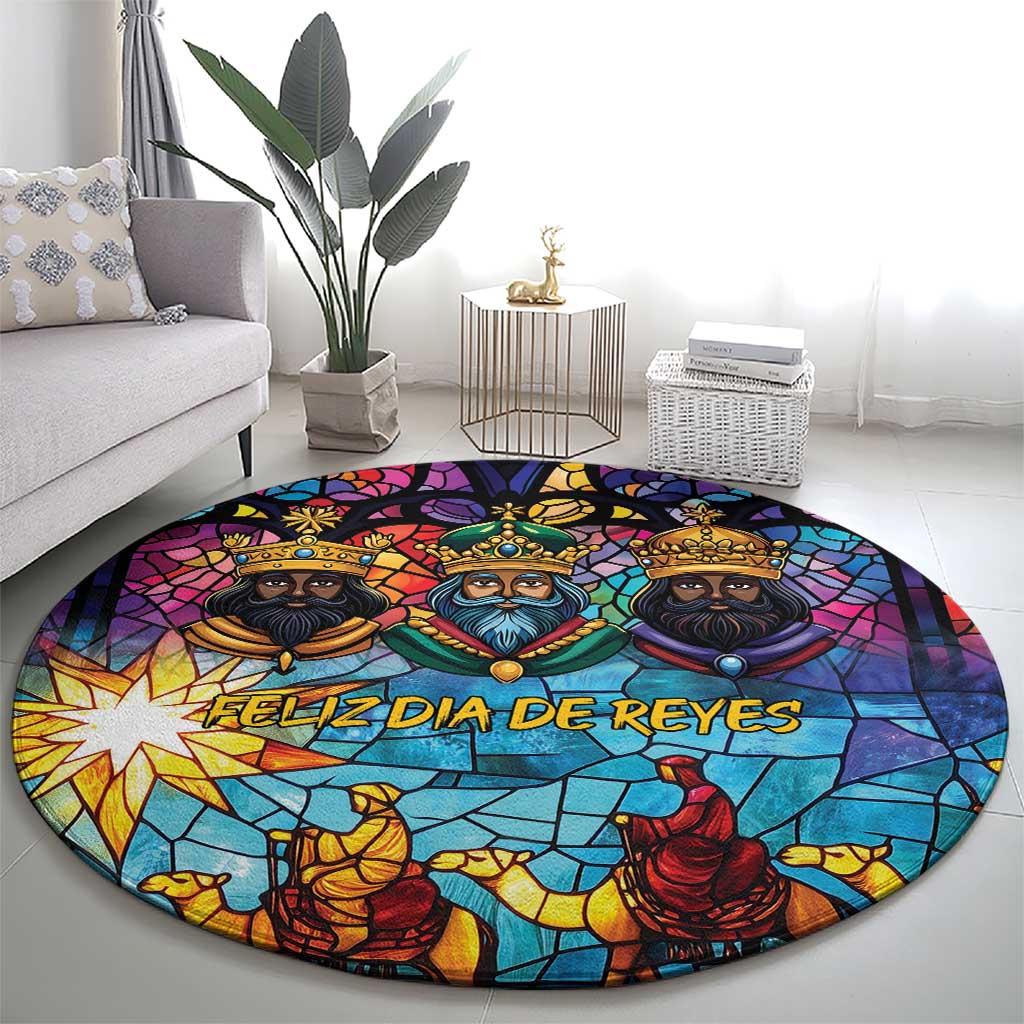 Epiphany Three Kings Day Round Carpet Stained Glass Window Style - Wonder Print Shop