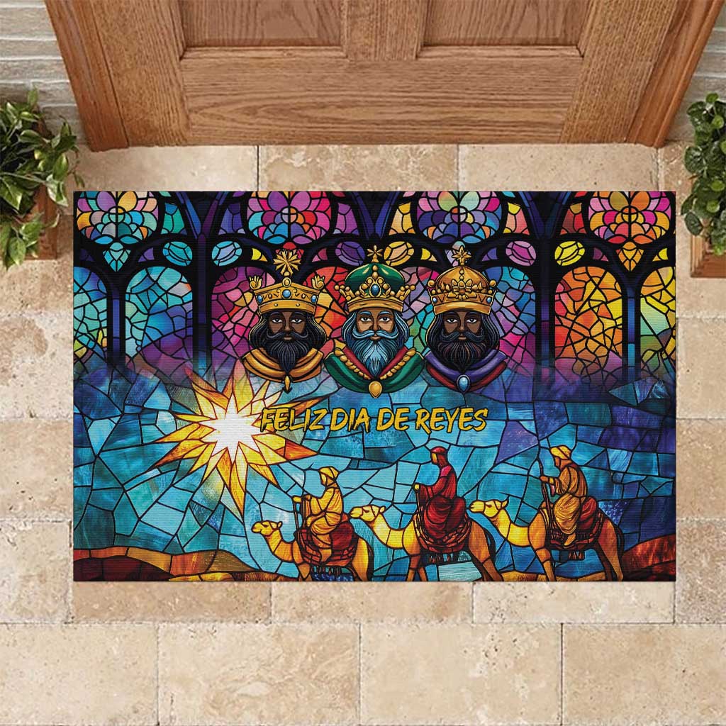 Epiphany Three Kings Day Rubber Doormat Stained Glass Window Style - Wonder Print Shop