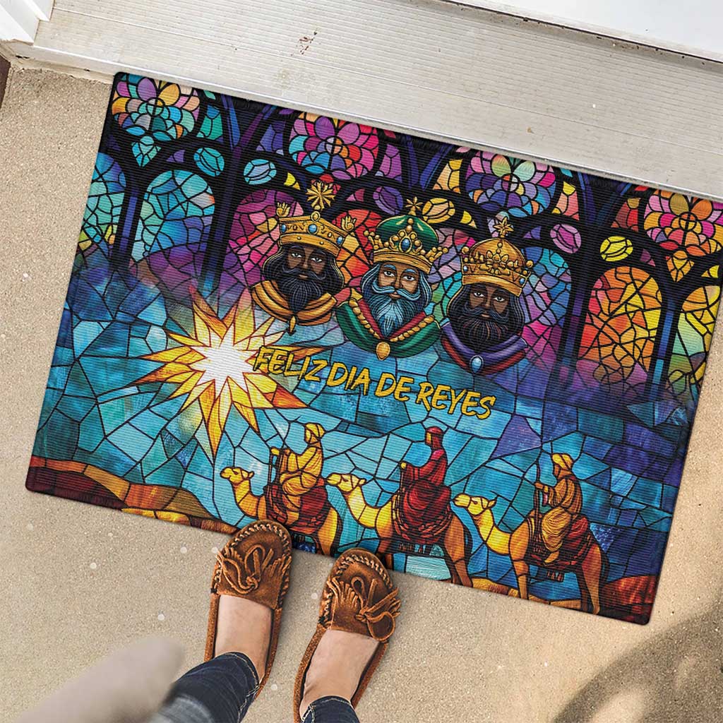 Epiphany Three Kings Day Rubber Doormat Stained Glass Window Style - Wonder Print Shop