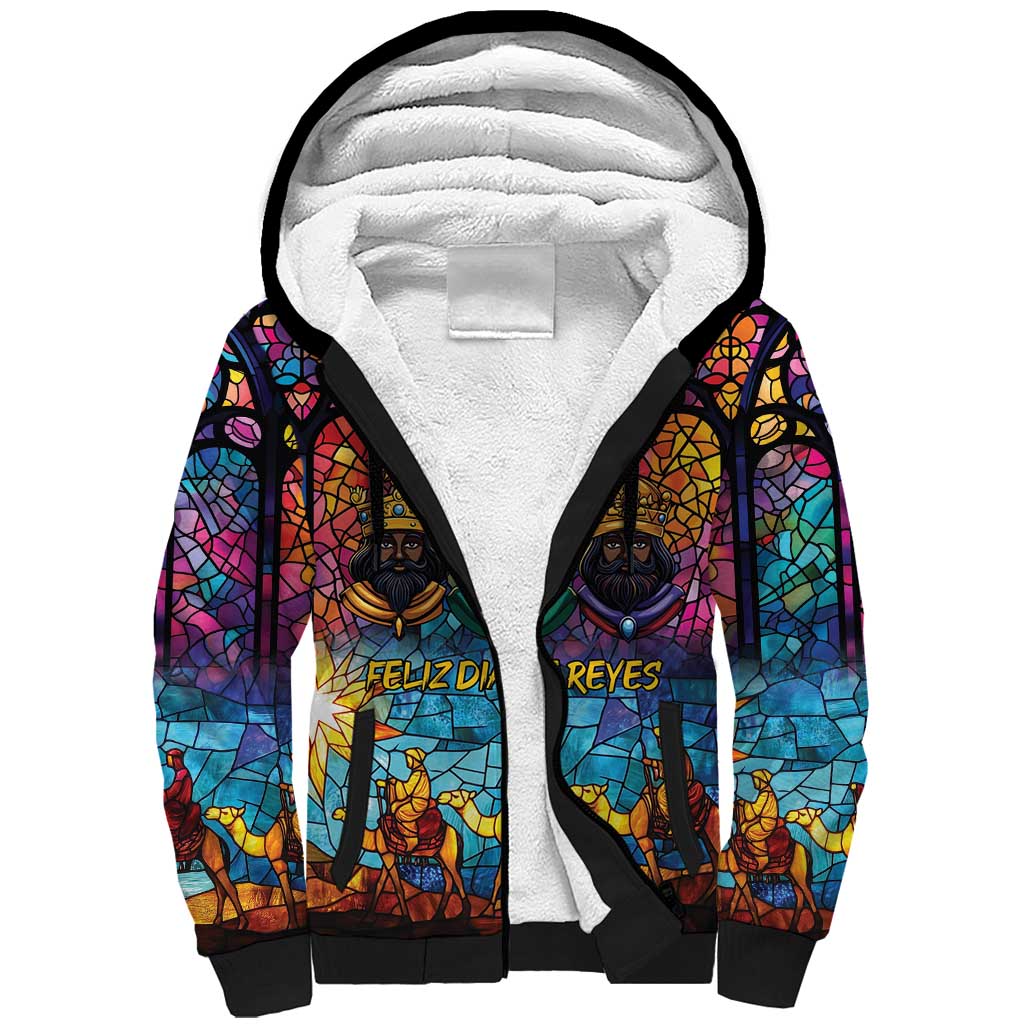 Epiphany Three Kings Day Sherpa Hoodie Stained Glass Window Style - Wonder Print Shop