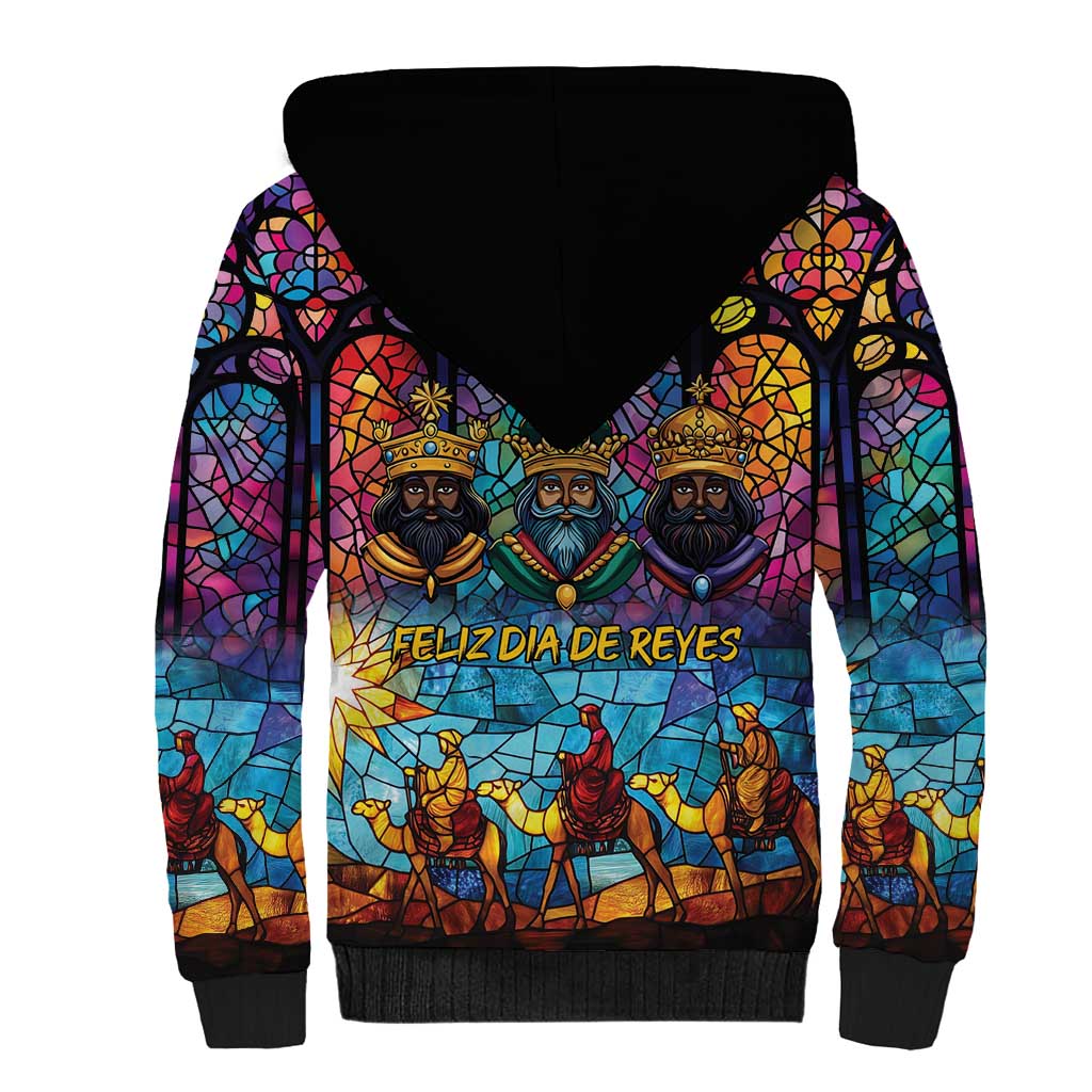 Epiphany Three Kings Day Sherpa Hoodie Stained Glass Window Style - Wonder Print Shop