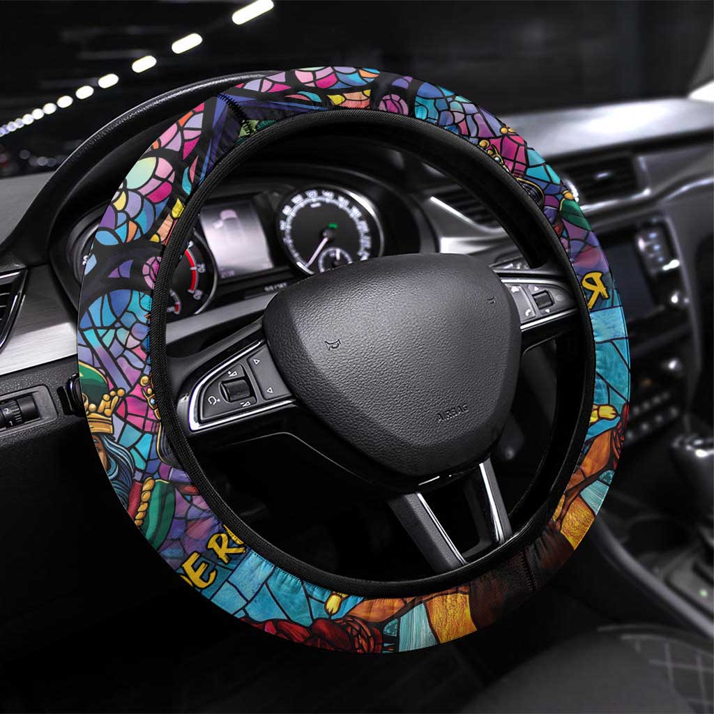 Epiphany Three Kings Day Steering Wheel Cover Stained Glass Window Style - Wonder Print Shop