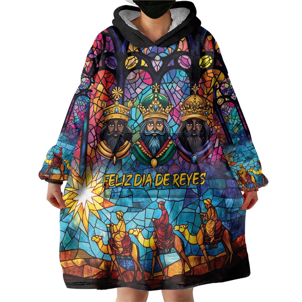 Epiphany Three Kings Day Wearable Blanket Hoodie Stained Glass Window Style - Wonder Print Shop