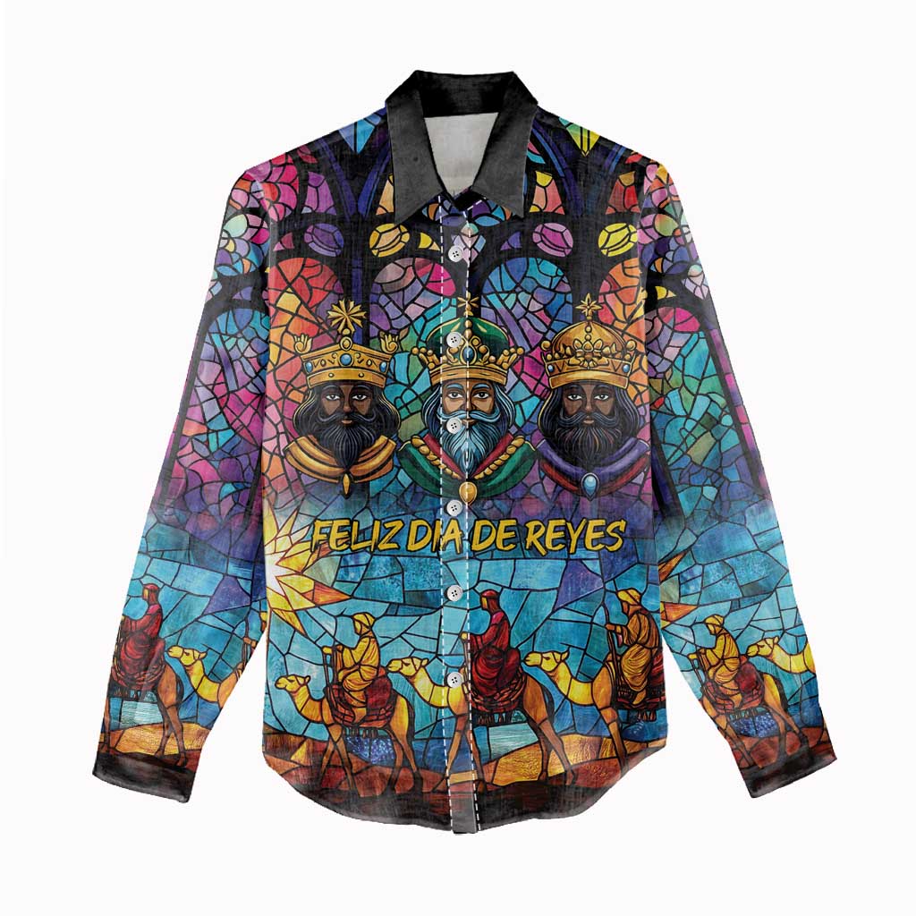 Epiphany Three Kings Day Women Casual Shirt Stained Glass Window Style - Wonder Print Shop