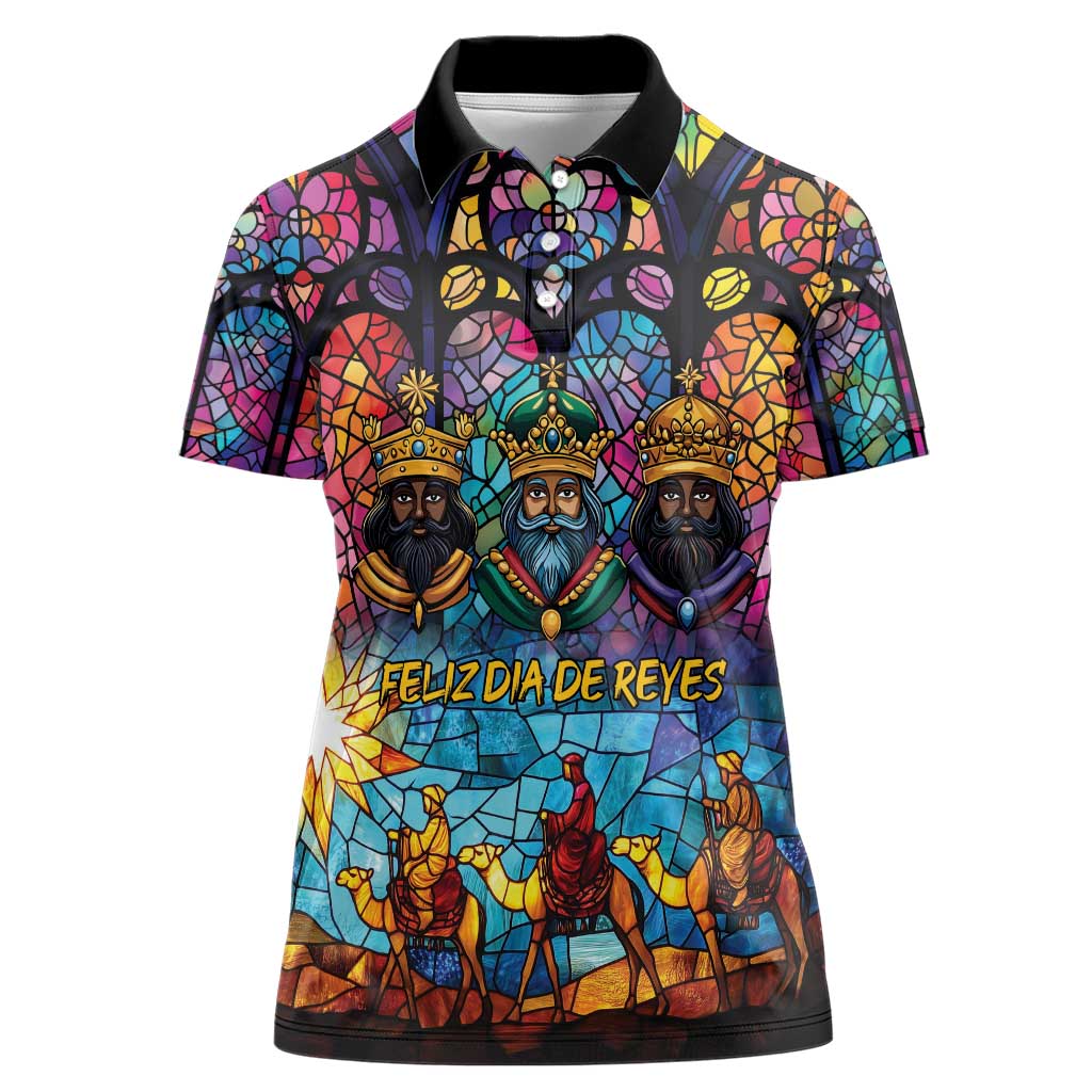Epiphany Three Kings Day Women Polo Shirt Stained Glass Window Style - Wonder Print Shop
